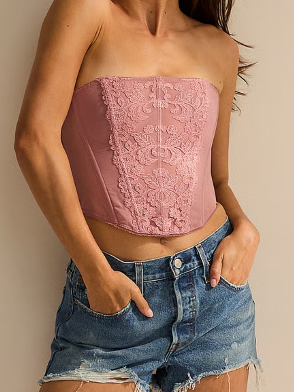 Victoria's Secret Dusty Rose Mesh Strapless corset